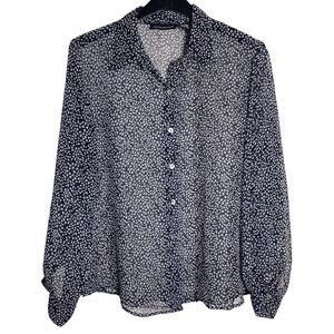 Impressions‎ Navy and White Floral Button Down Shirt